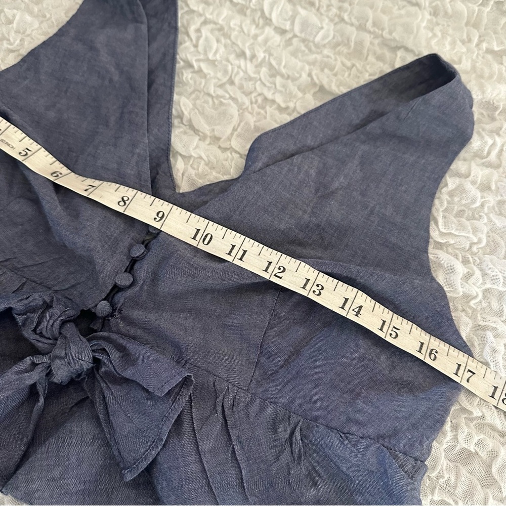 Chambray Ruffle Crop Top by Thakoon Size 10 - Picture 13 of 15